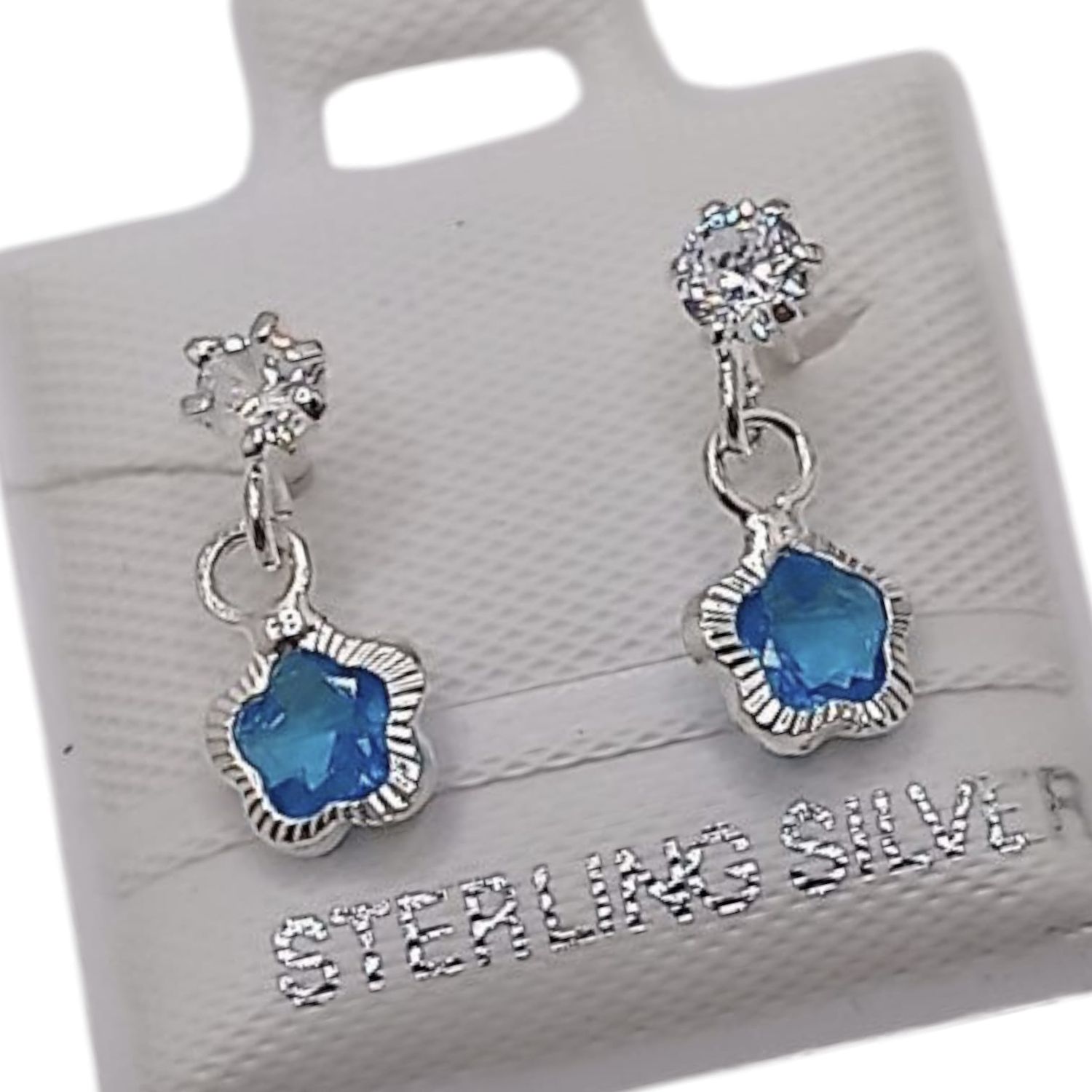 BROQUEL COLGANTE FLOR CZ AZUL, BROCHE BOLITA, PLATA .925