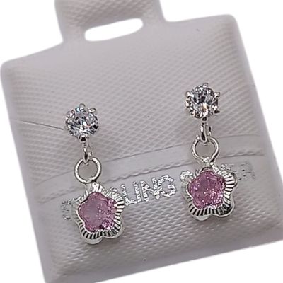 BROQUEL COLGANTE FLOR CZ ROSA, BROCHE BOLITA, PLATA .925