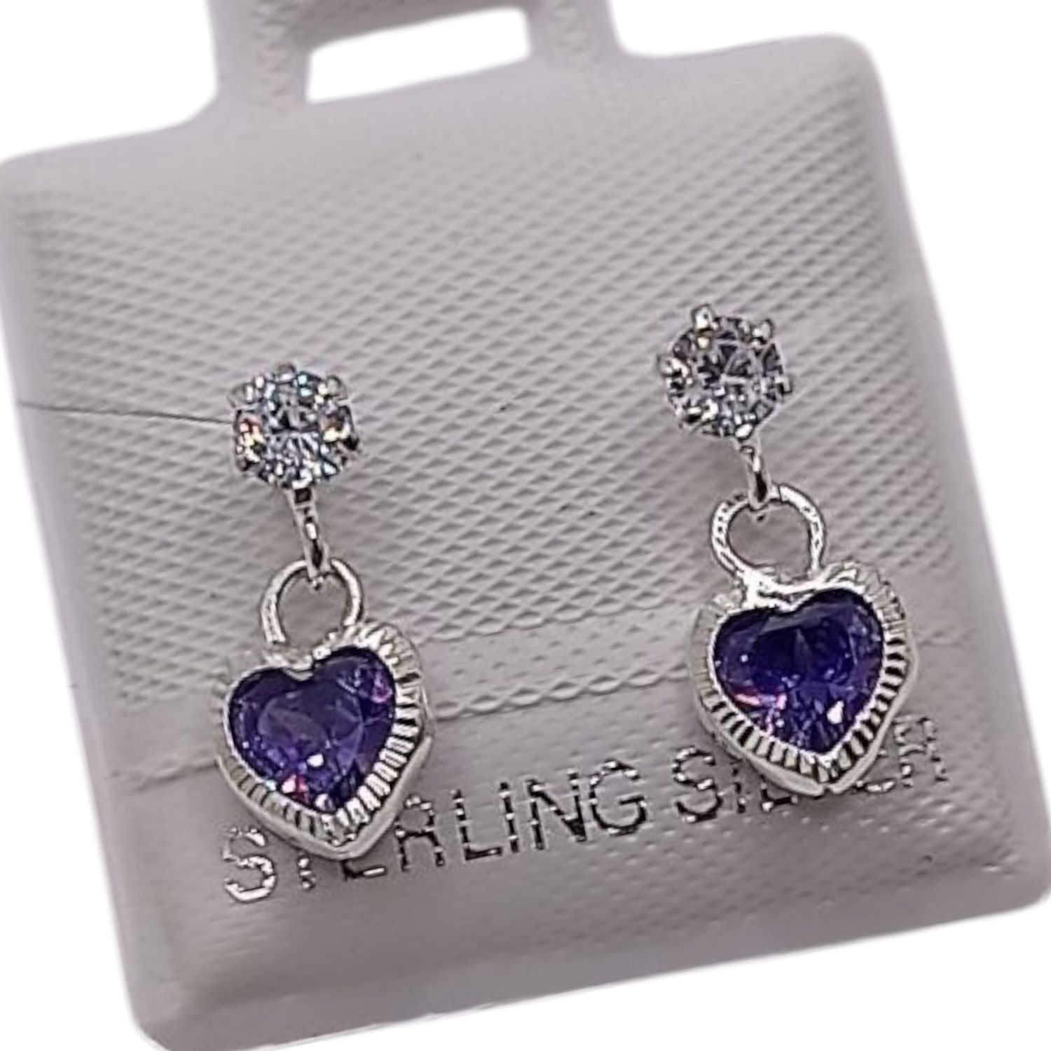 BROQUEL COLGANTE CORAZON CZ LILA, BROCHE BOLITA, PLATA .925