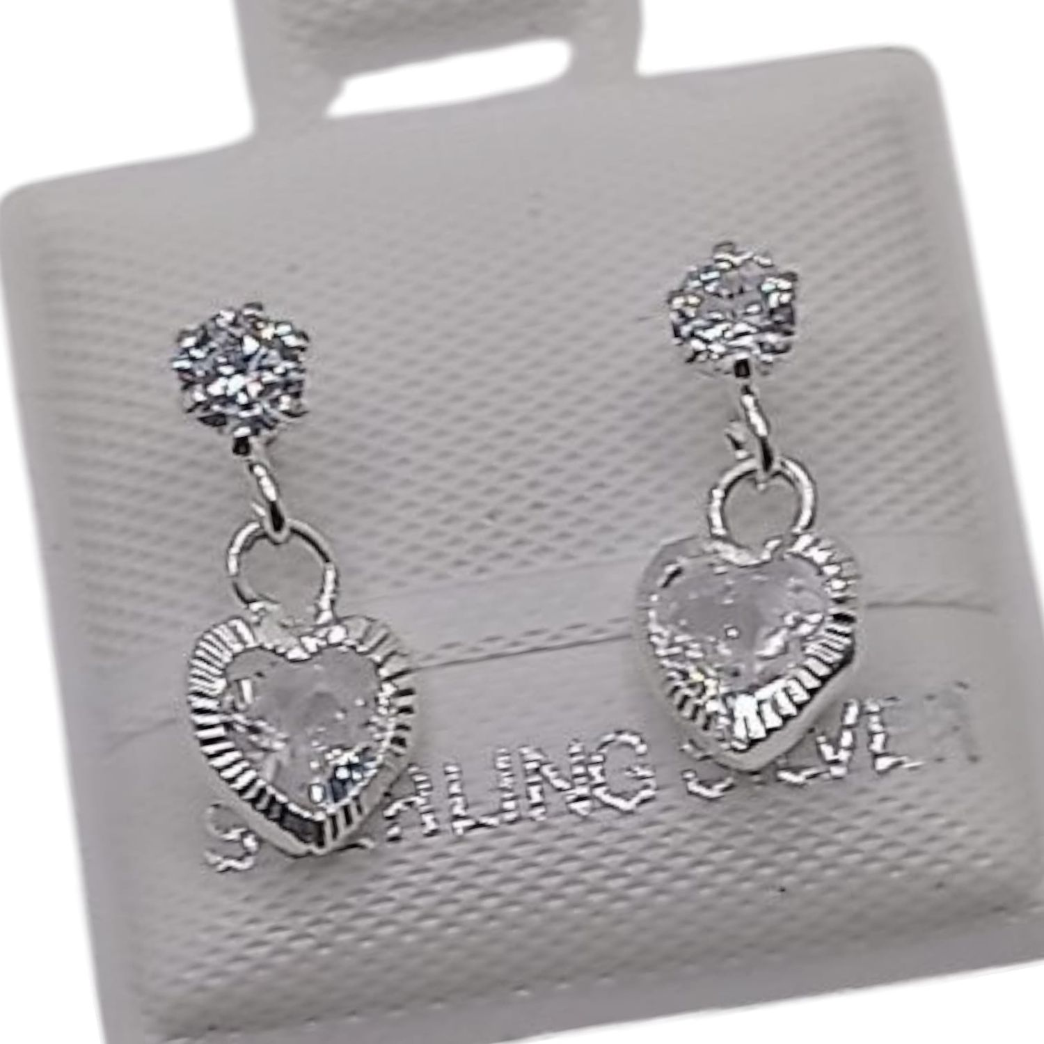 BROQUEL COLGANTE CORAZON CZ BLANCA, BROCHE BOLITA, PLATA .925