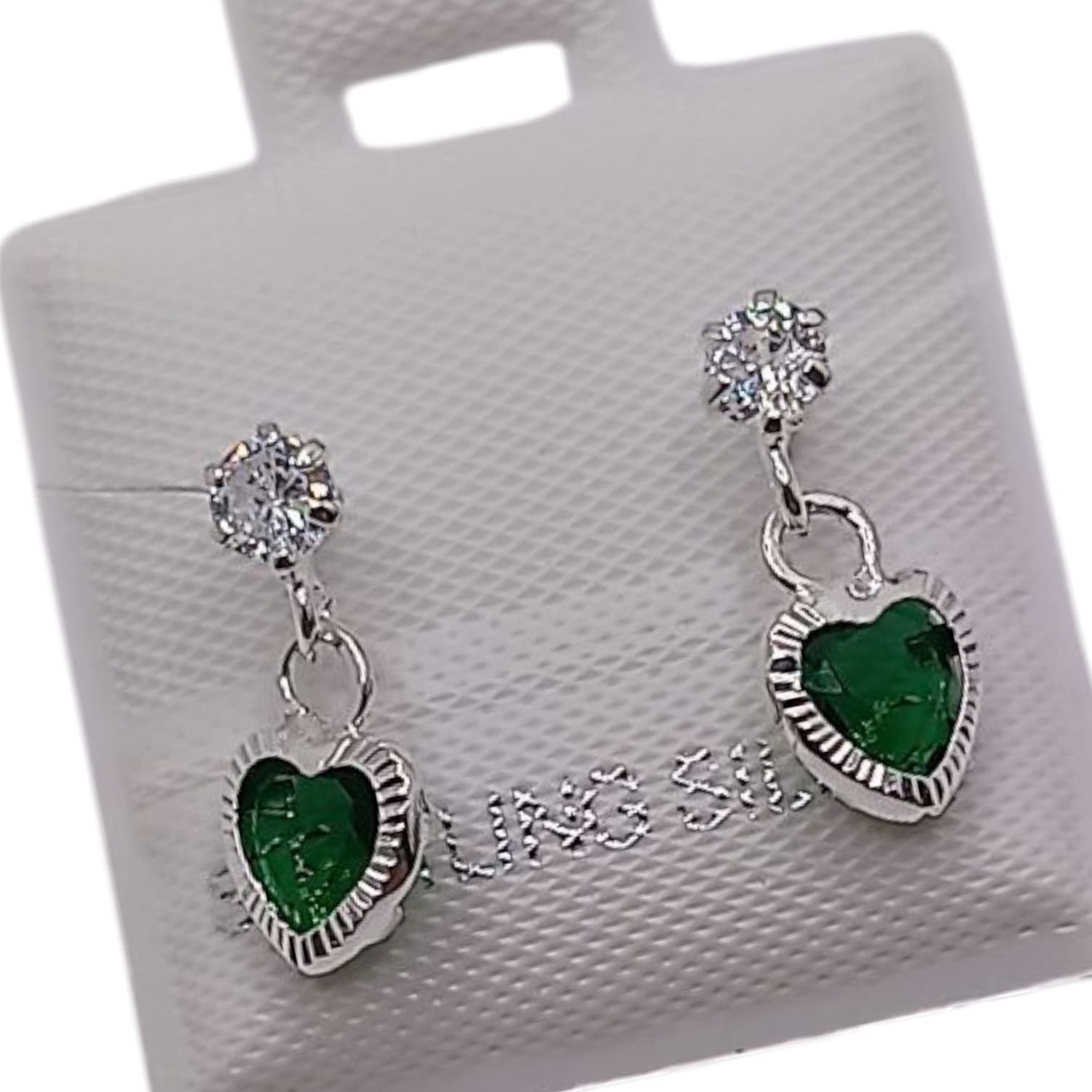 BROQUEL COLGANTE CORAZON CZ VERDE, BROCHE BOLITA, PLATA .925