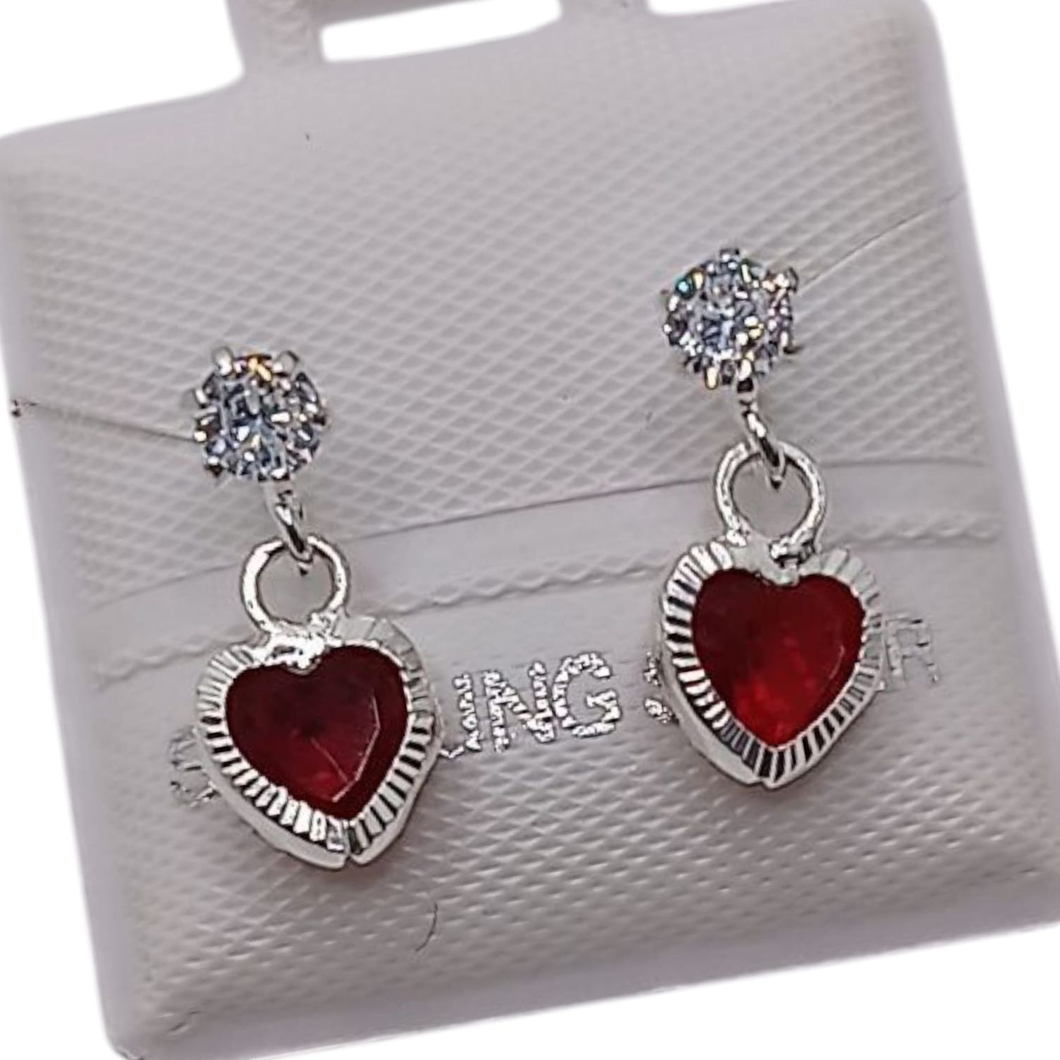BROQUEL COLGANTE CORAZON CZ ROJA, BROCHE BOLITA, PLATA .925
