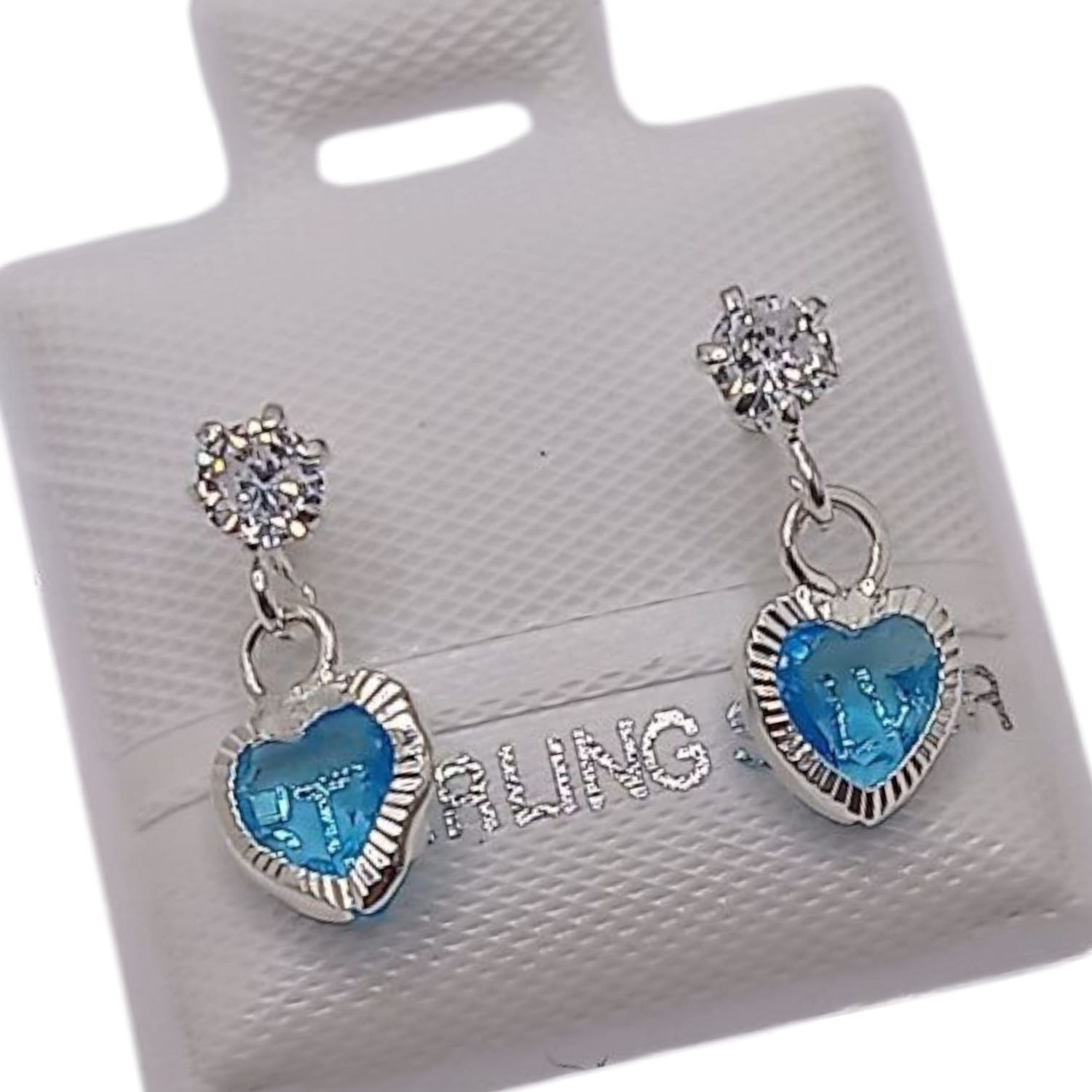 BROQUEL COLGANTE CORAZON CZ AZUL CIELO, PLATA .925