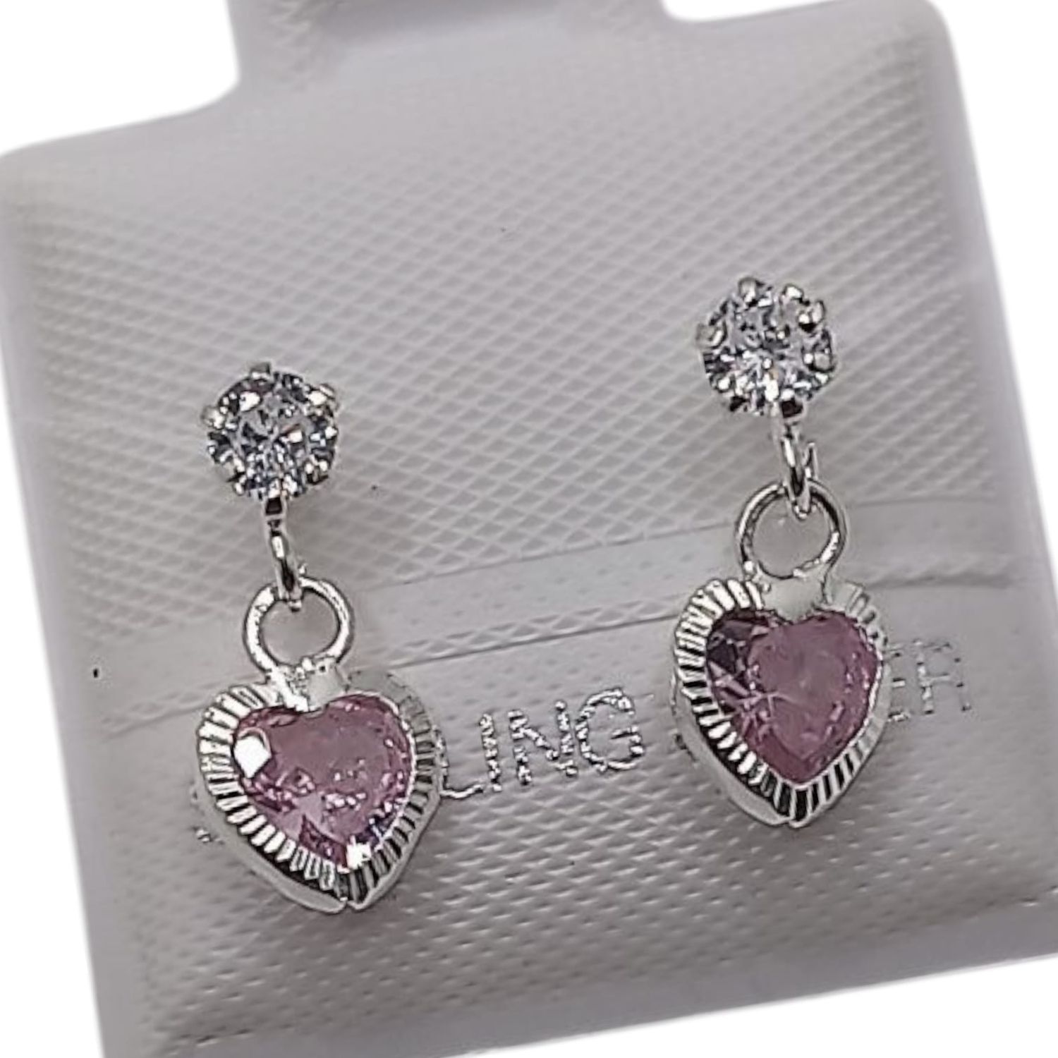 BROQUEL COLGANTE CORAZON CZ ROSA, PLATA .925