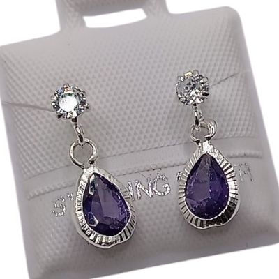 BROQUEL COLGANTE GOTA CZ LILA, BROCHE BOLITA, PLATA .925