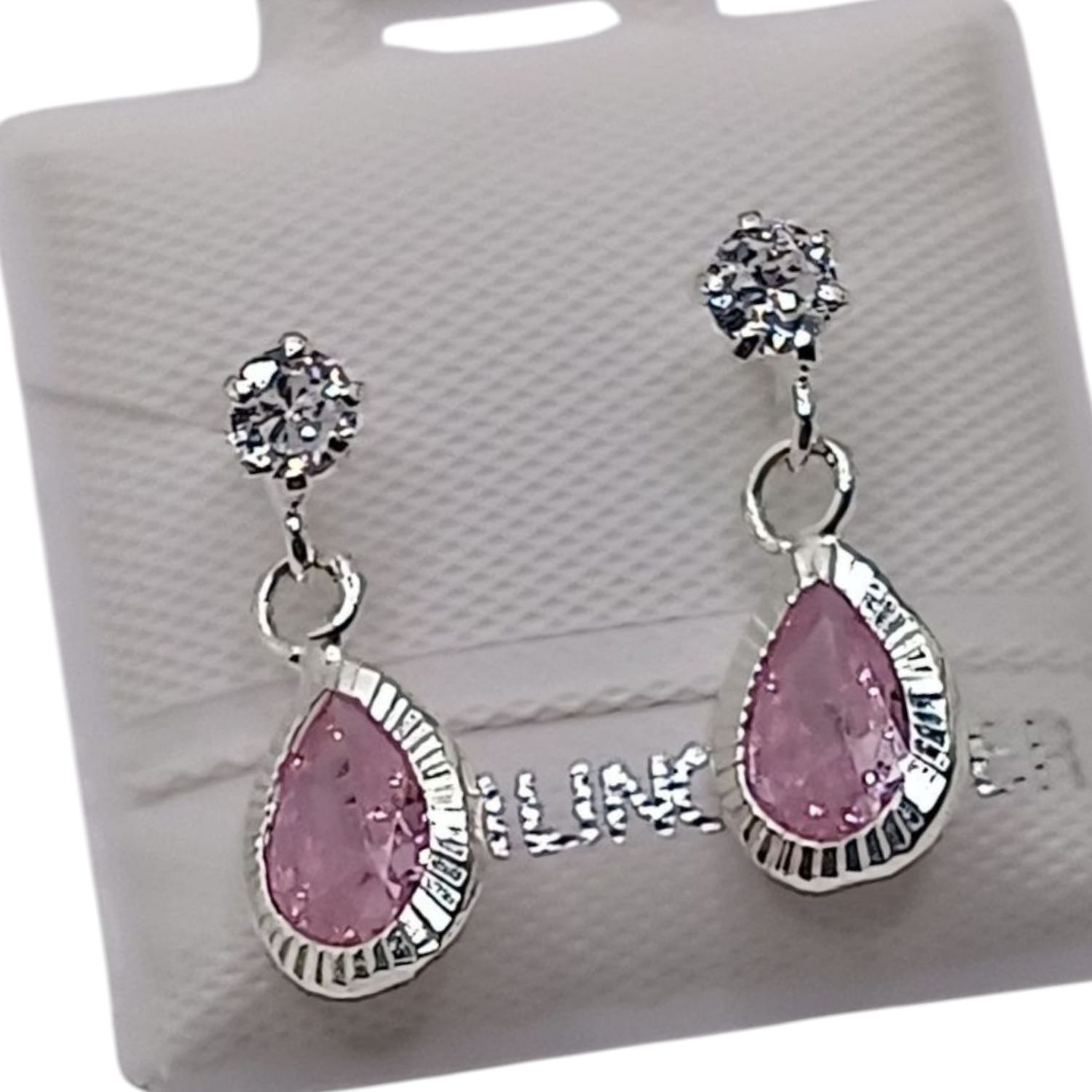 BROQUEL COLGANTE GOTA CZ ROSA, PLATA .925