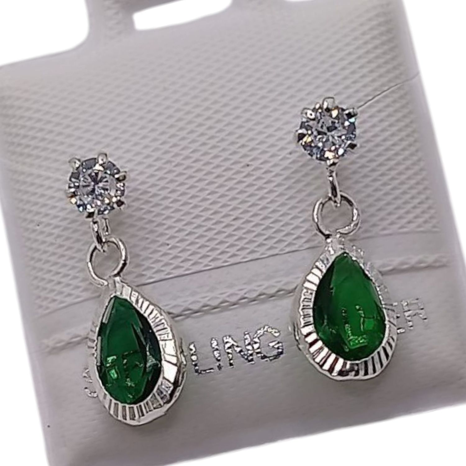 BROQUEL COLGANTE GOTA CZ VERDE, PLATA .925