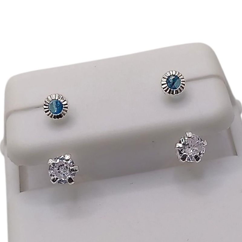 BROQUEL CURVO CZ AZUL CON BISEL DIAMANTADO, PLATA .925