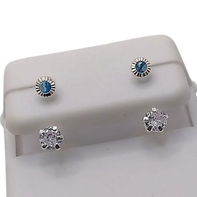 BROQUEL CURVO CZ AZUL CON BISEL DIAMANTADO, PLATA .925