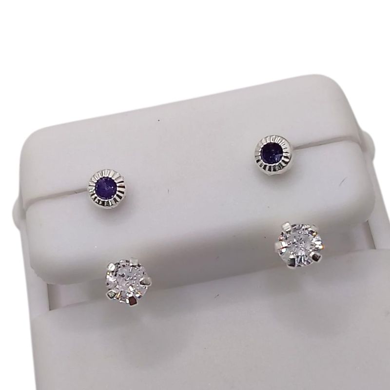 BROQUEL CURVO CZ LILA CON BISEL, PLATA .925