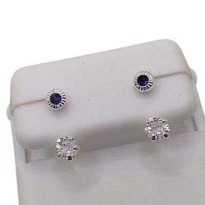 BROQUEL CURVO CZ LILA CON BISEL, PLATA .925