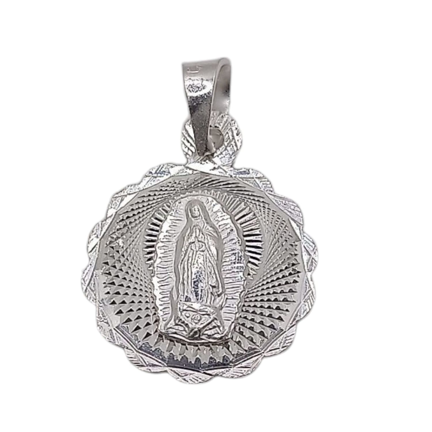 MEDALLA V DE GUADALUPE REDONDA  DIAMANTADA 2 CM, PLATA .925