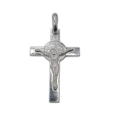 DIJE CRUZ SAN BENITO 4.5 CM LARGO TOTAL CON ASA, PLATA .925