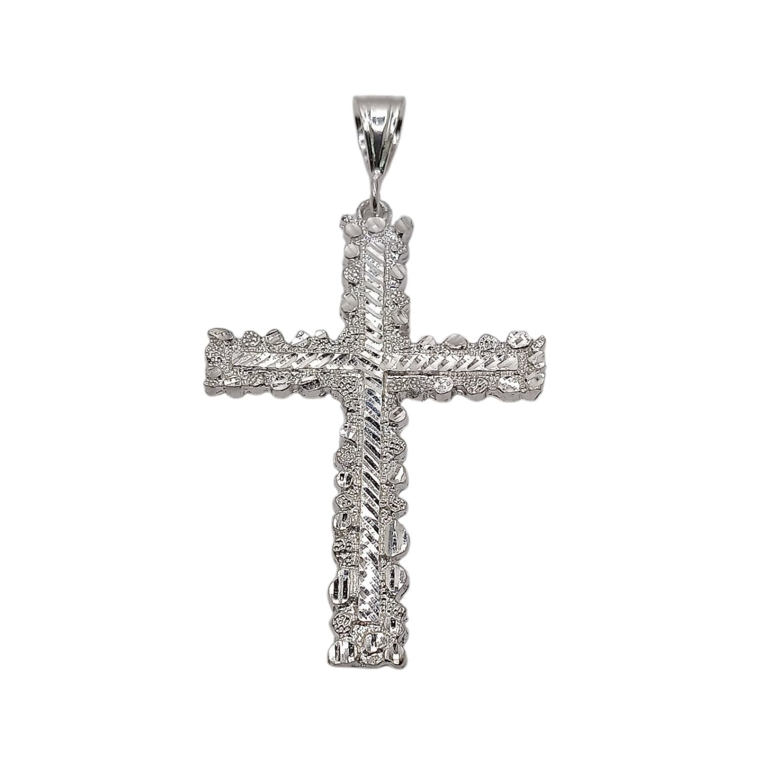 DIJE CRUZ DIAMANTADA 9 CM LARGO TOTAL CON LA ASA, PLATA .925