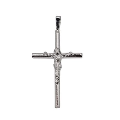 DIJE CRUZ LISA CON CRISTO 4.5 CM PLATA .925