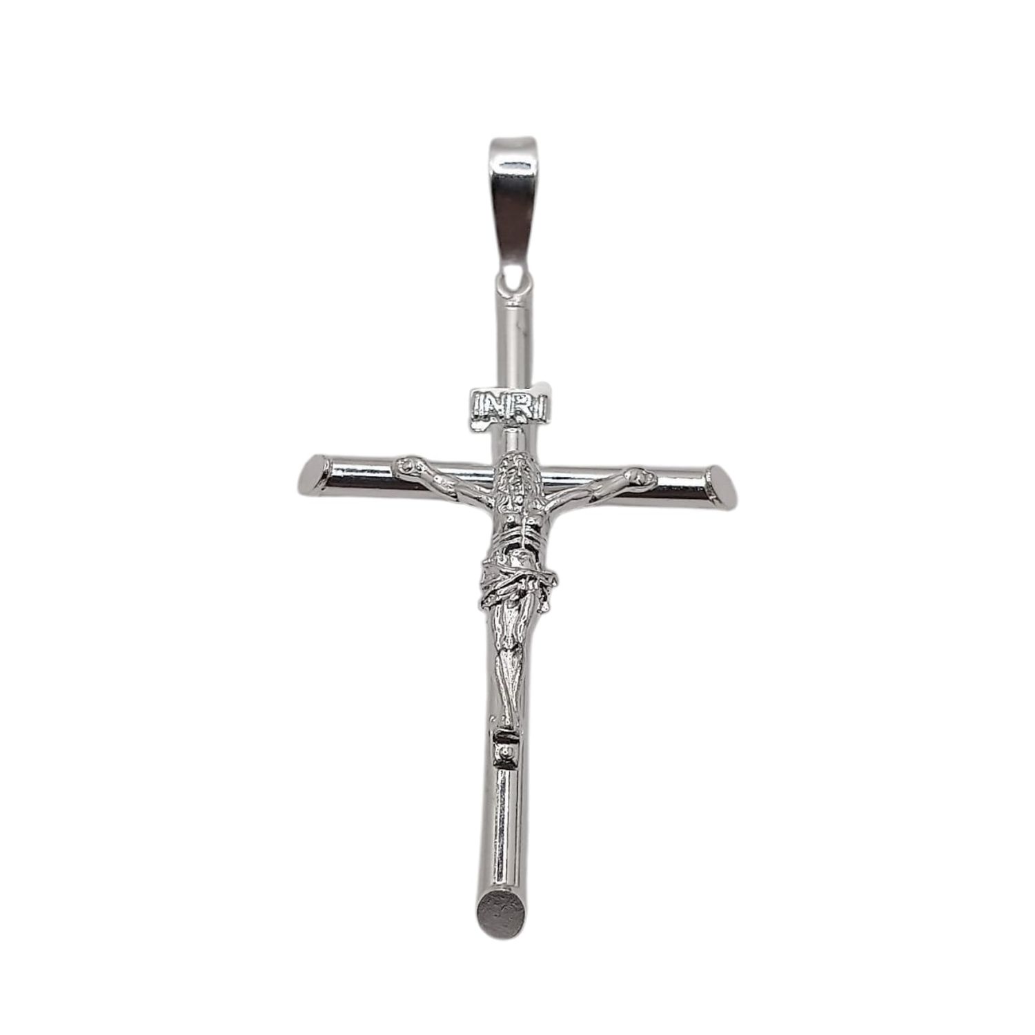 DIJE CRUZ TUBO CON CRISTO  6 CM PLATA .925