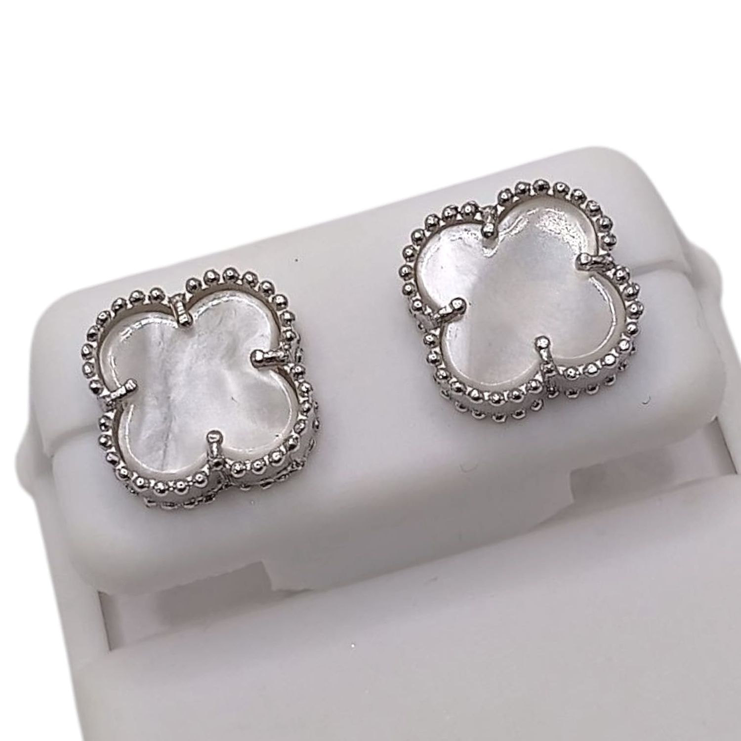 ARETE TREBOL FANCY BLANCO BROCHE DE MARIPOSA PLATA .925