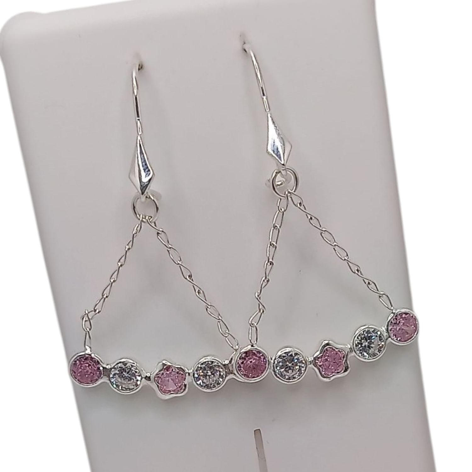 ARETE ARILLO COLGANTE 5 CM  CON CZ VARIOS COLORES  PLATA .925