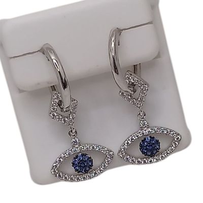 HUGGUI RODISADO CON OJO DE  DIOS 2.7 CM DE LARGO PLATA .925