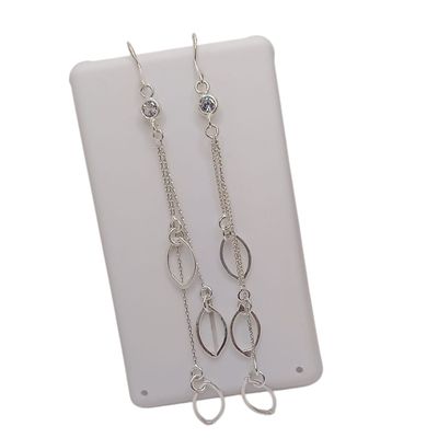 ARETE FANCY LARGO CON CZ,  10.5  CM PLATA  .925