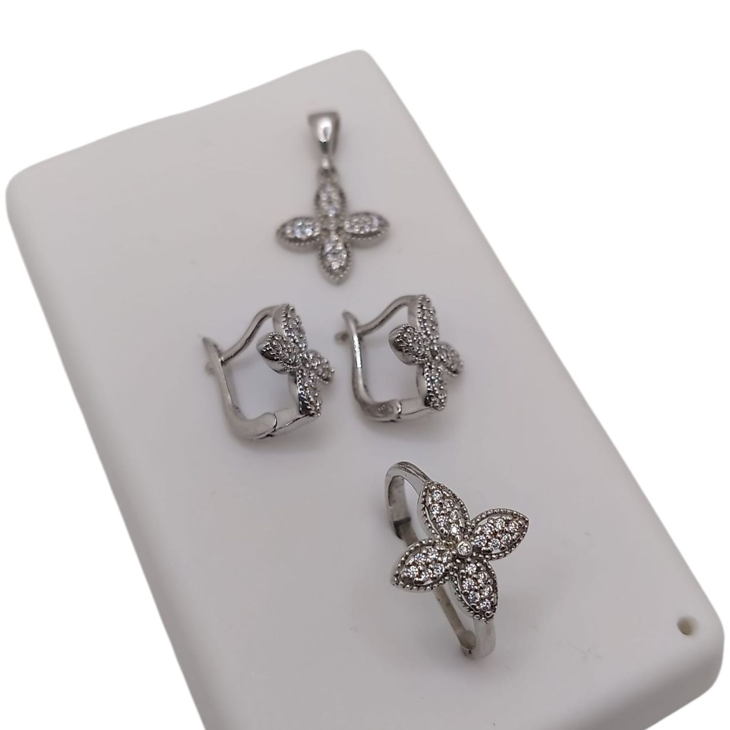 SET DE ARETES DIJE Y ANILLO #9 CON MINI CZ PLARA .925