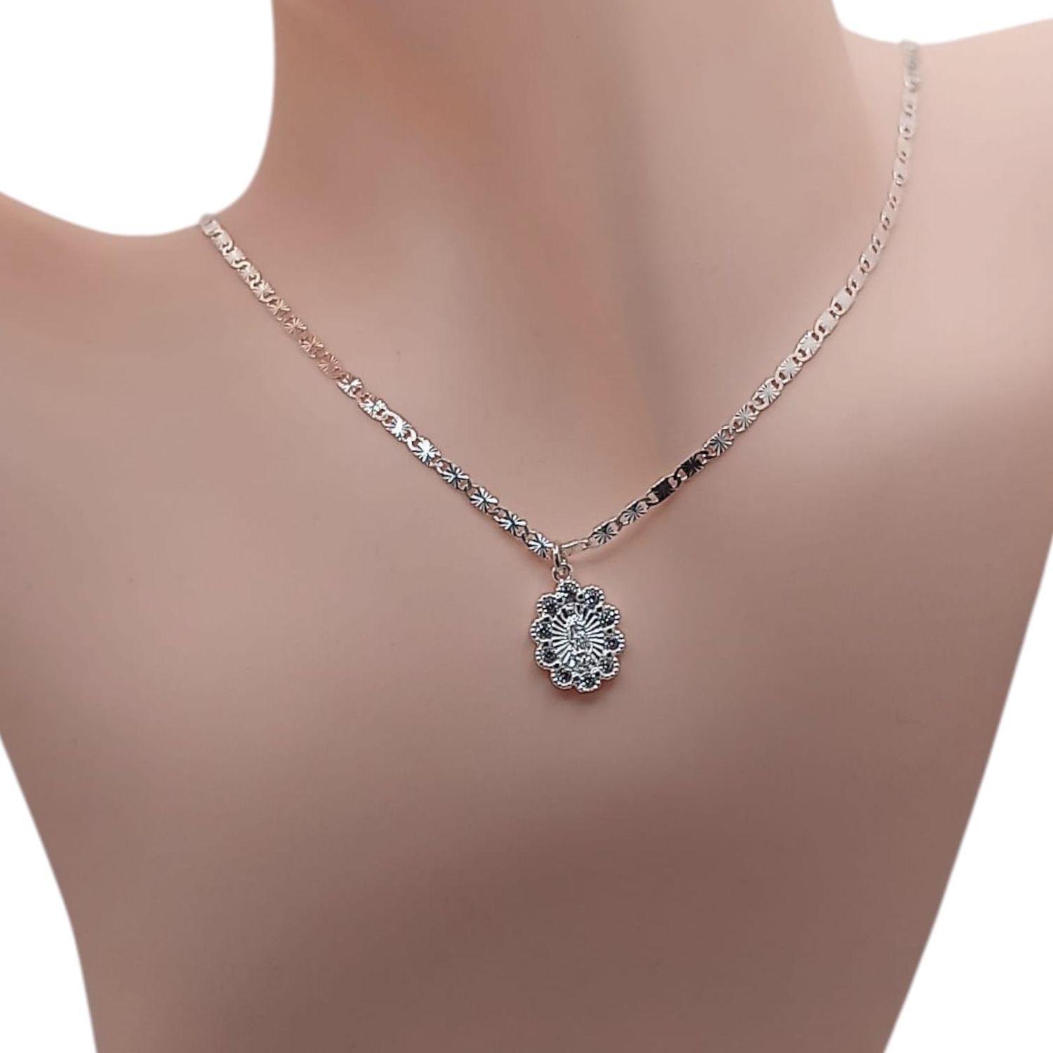 GARGANTILLA CON VIRGEN DE GPE  CON CZ 18&quot;  2 MM PLATA .925
