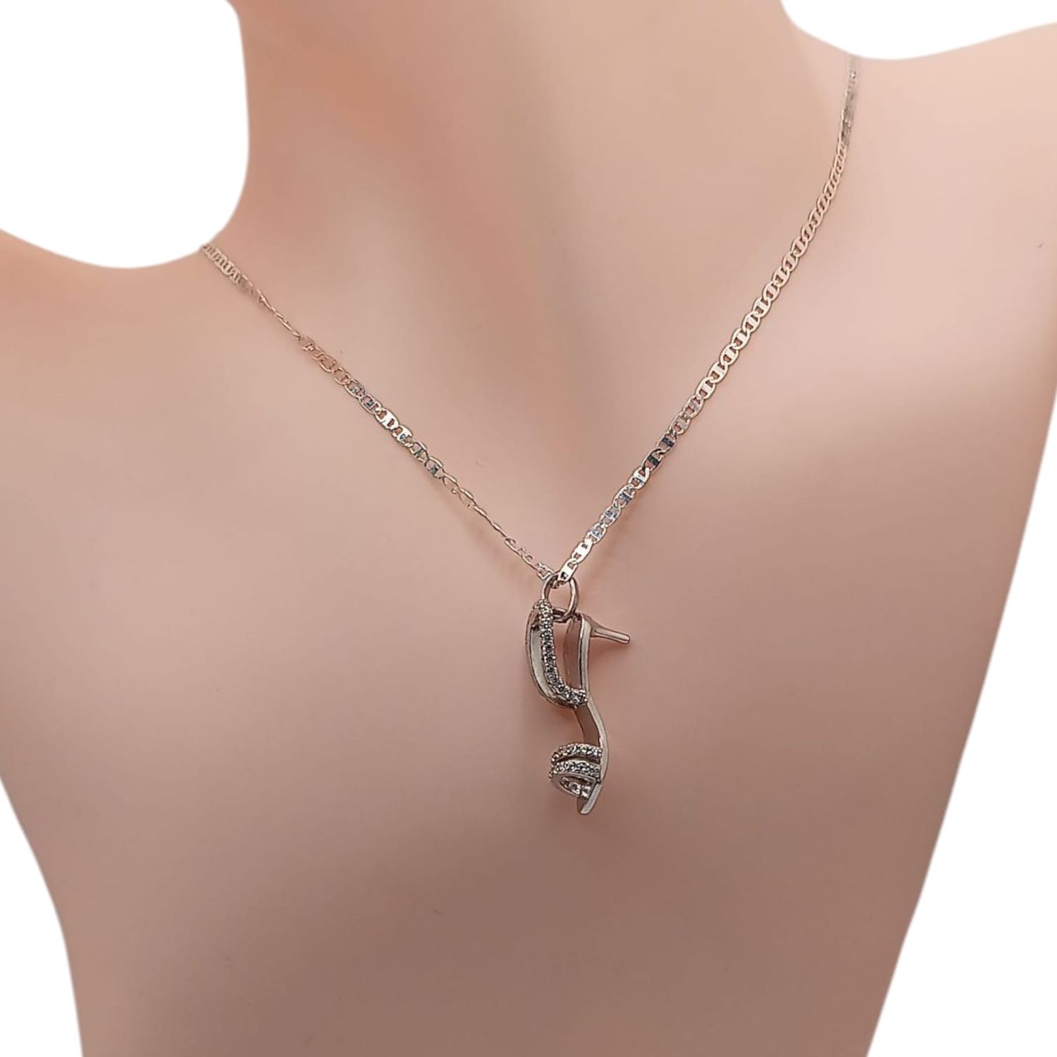 GARGANTILLA 16&quot;  ZAPATILLA CON CZ, PLATA .925