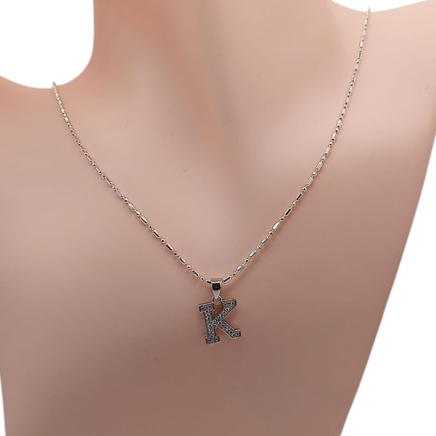 COLLAR  FANCY 22&quot;  CON LETRA K 1.5 CM, PLATA .925