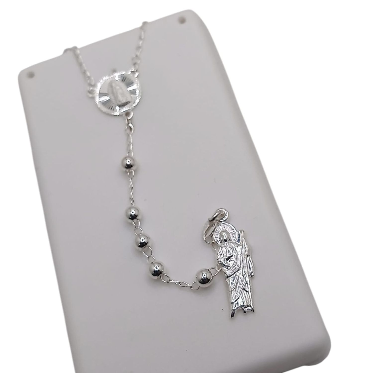 ROSARIO CON VIRGEN DE GPE Y SAN JUDAS T, 20&quot; 4 MM, PLATA .925