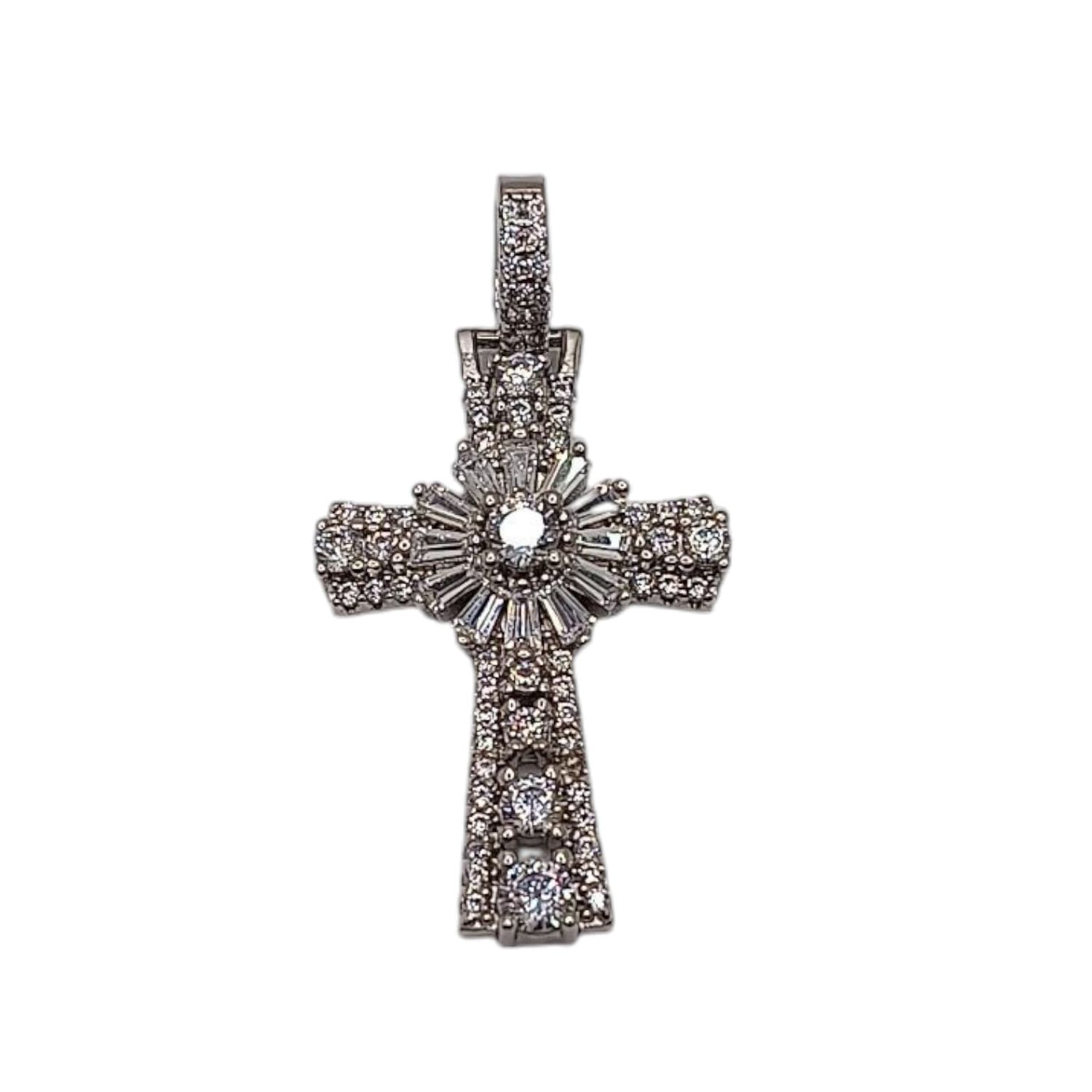 DIJE CRUZ CON CZ3.4 CM LARGO CON ASA, PLATA .925