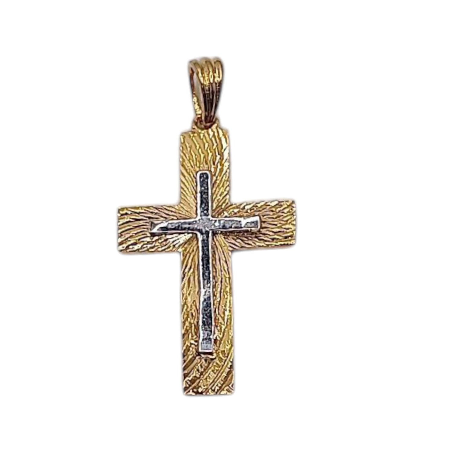 DIJE CRUZ DIAMANTADA DOS COLORES 3CM CHAPA Y PLATA .925