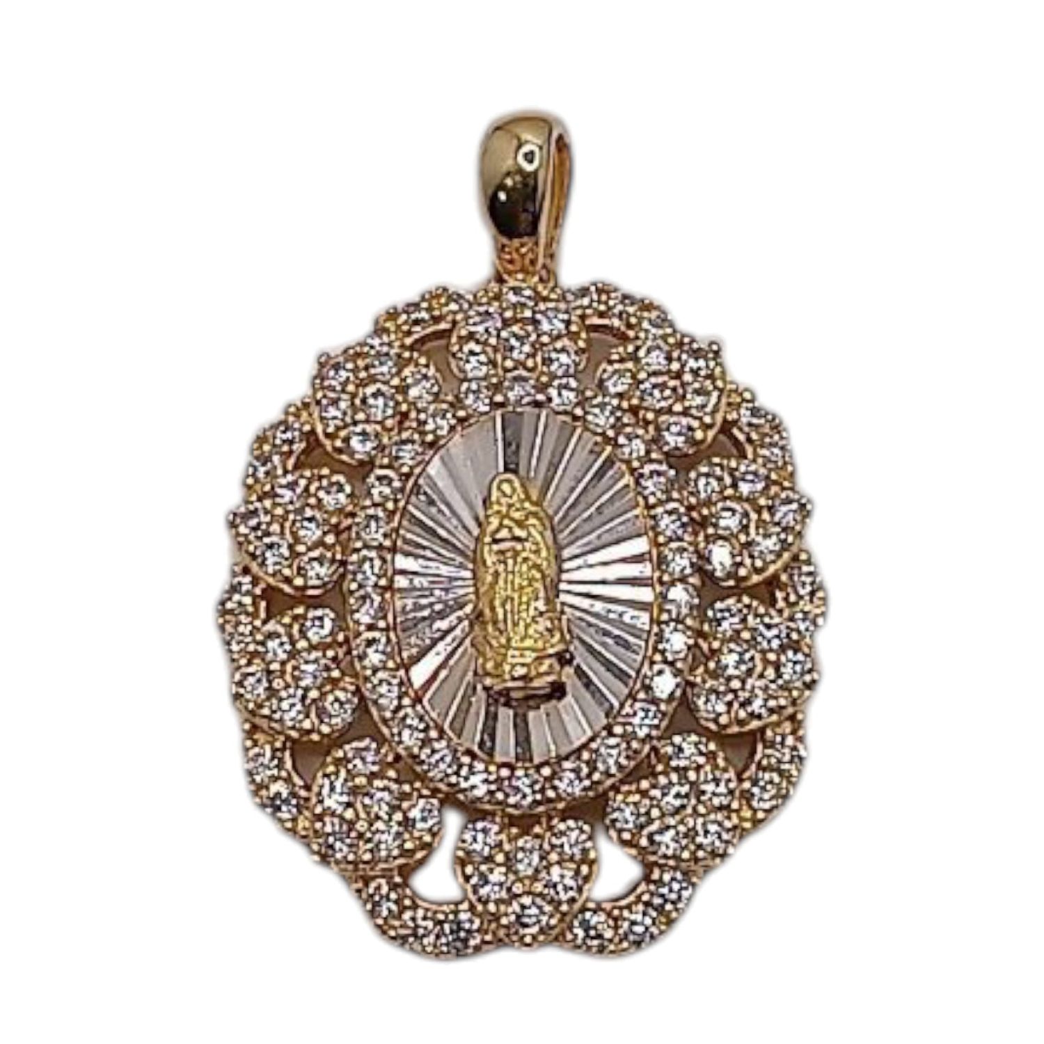 DIJE MEDALLA VIRGEN DE GPE CON CZ  2.7 CM, PLATA .925