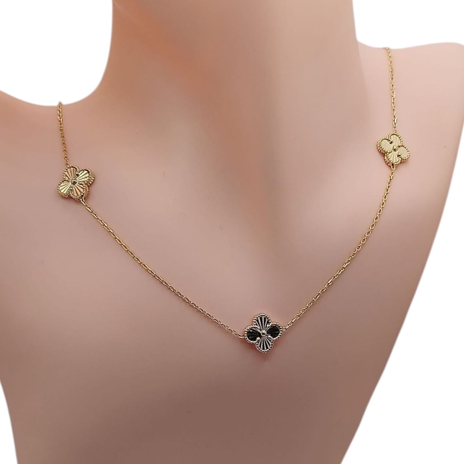 COLLAR TREBOL 24&quot; CHAPA Y PLATA .925