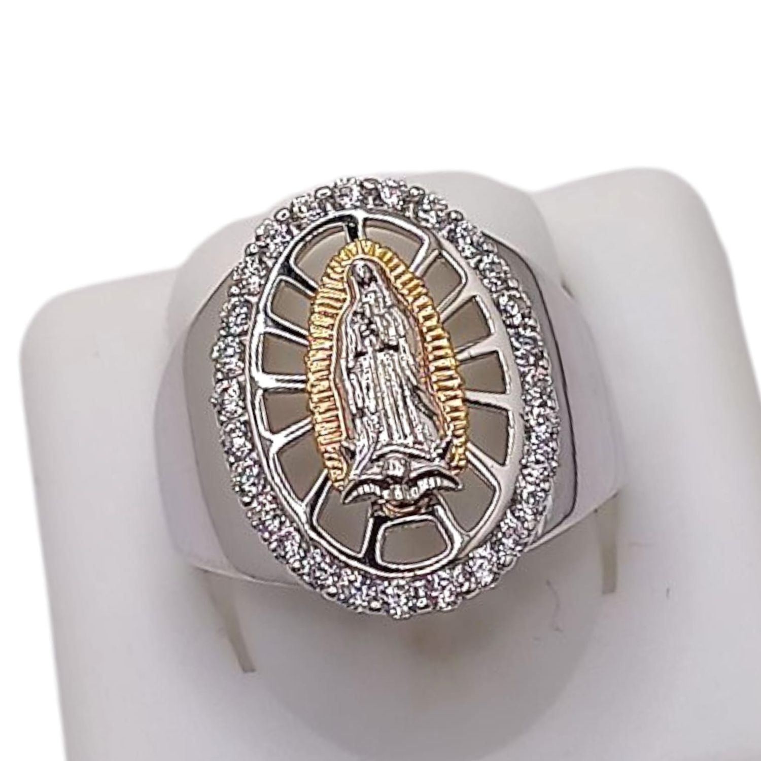 ANILLO VIRGEN  DE GPE 2 COLORES  CON CZ VARIAS MEDIDAS PLATA .925