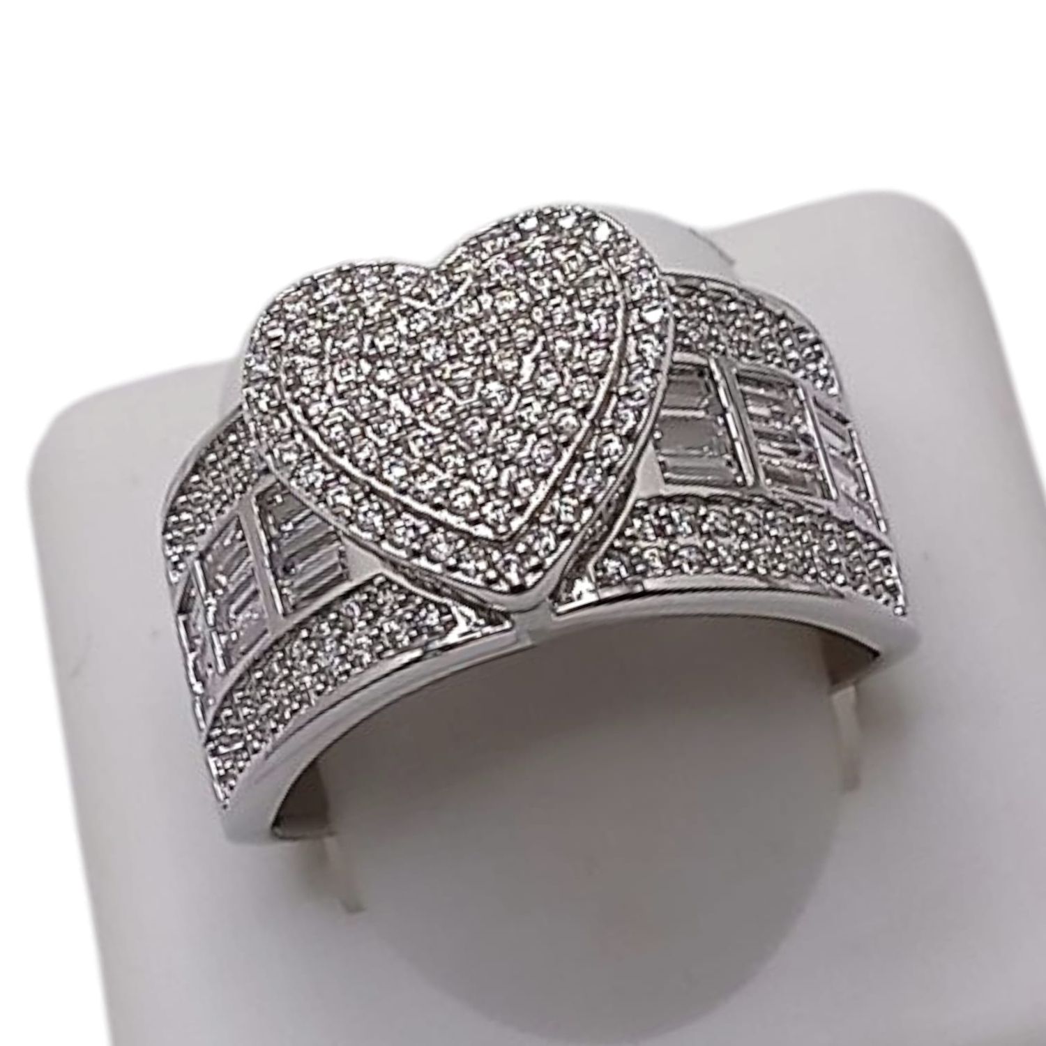 ANILLO CORAZON CZ Y BAGGUET VARIAS MEDIDAS  PLATA .925