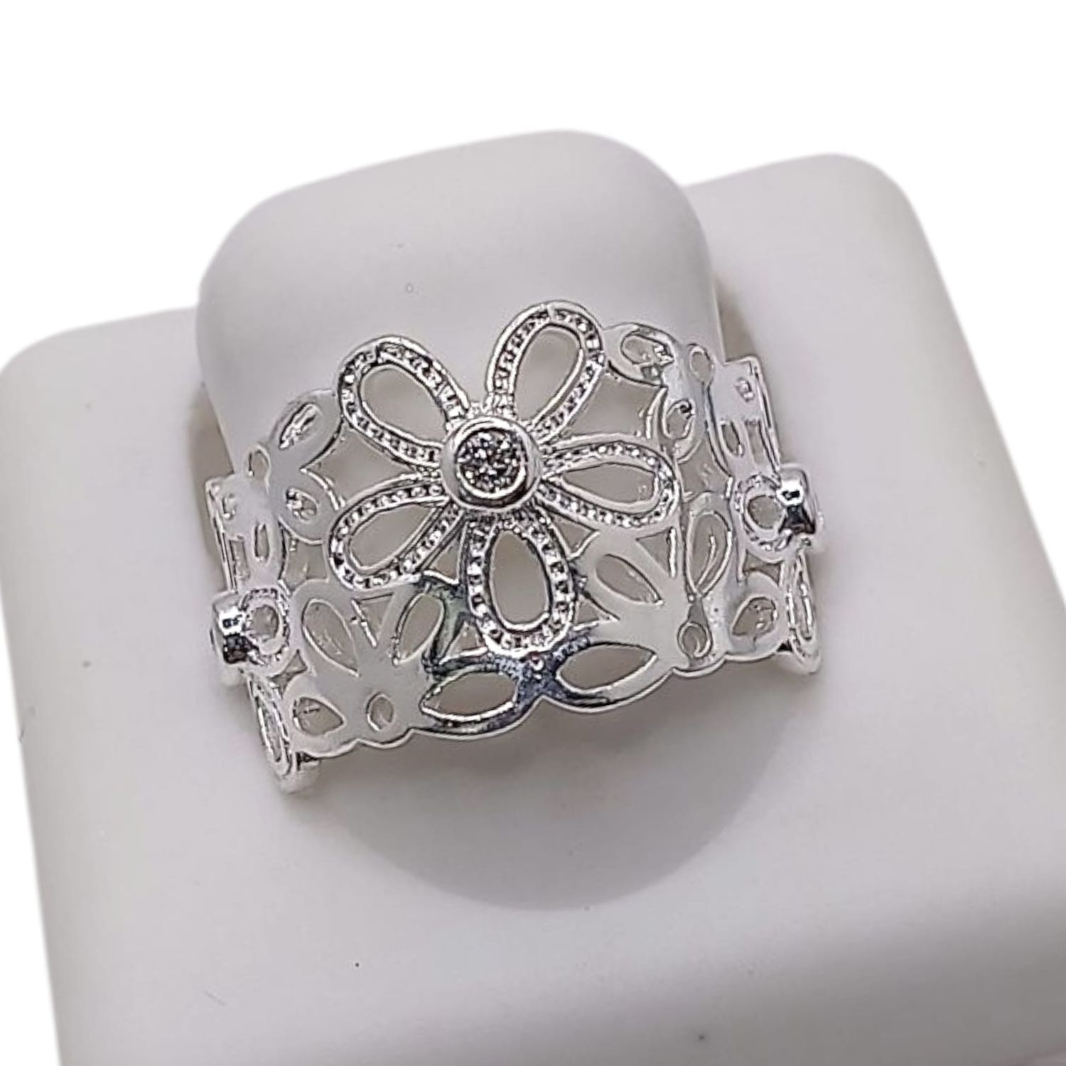 ANILLO FLORES PLATA .925 CZ