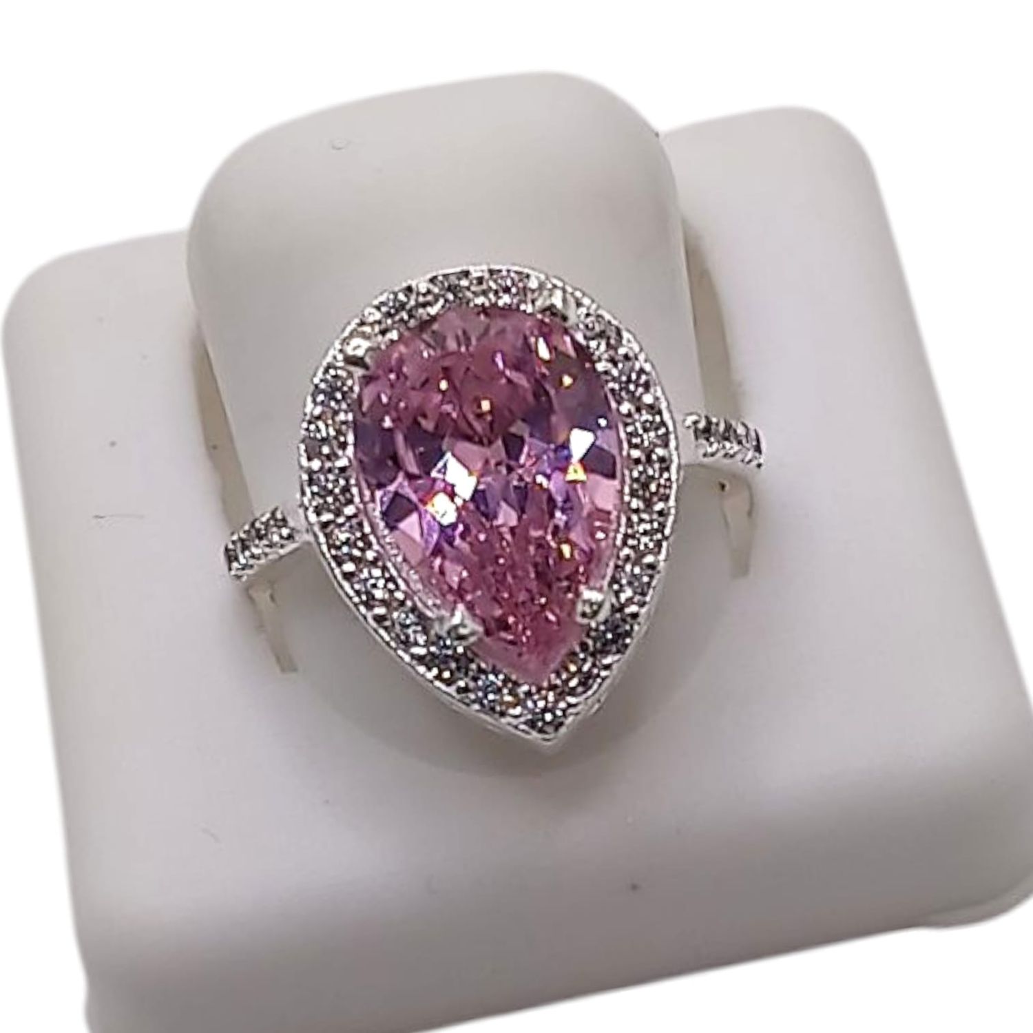 ANILLO GOTA CZ ROSA VARIAS MEDIDAS  PLATA .925