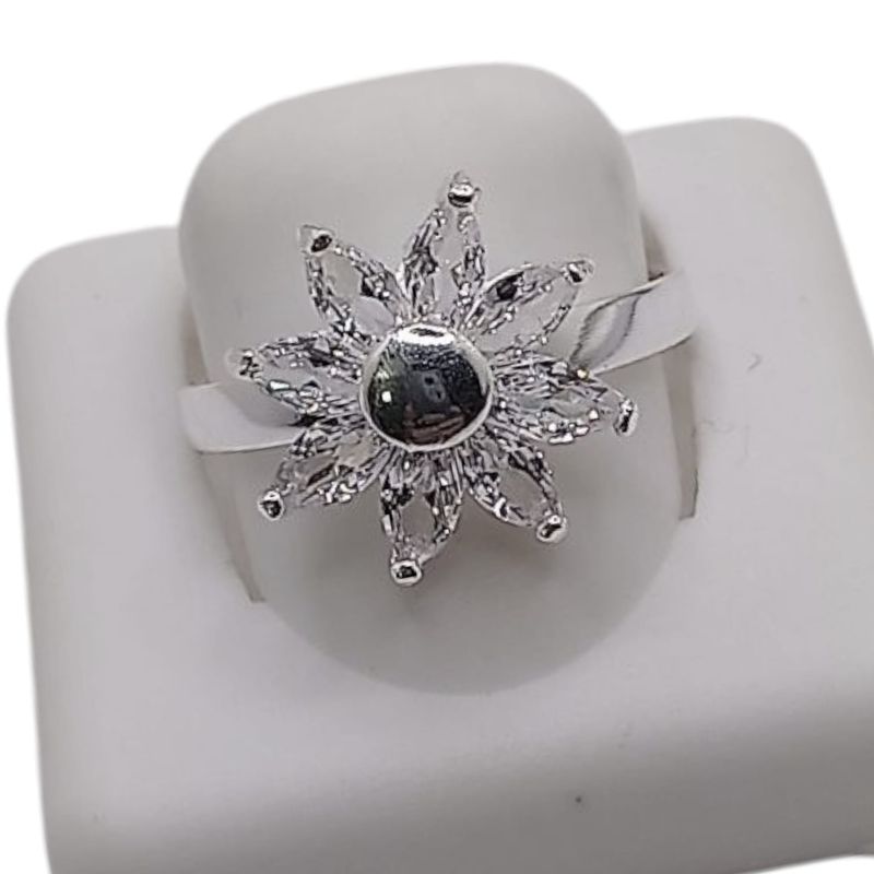 ANILLO GIRATORIO FLOR CZ BLANCA #VARIAS MEDIDAS PLATA .925