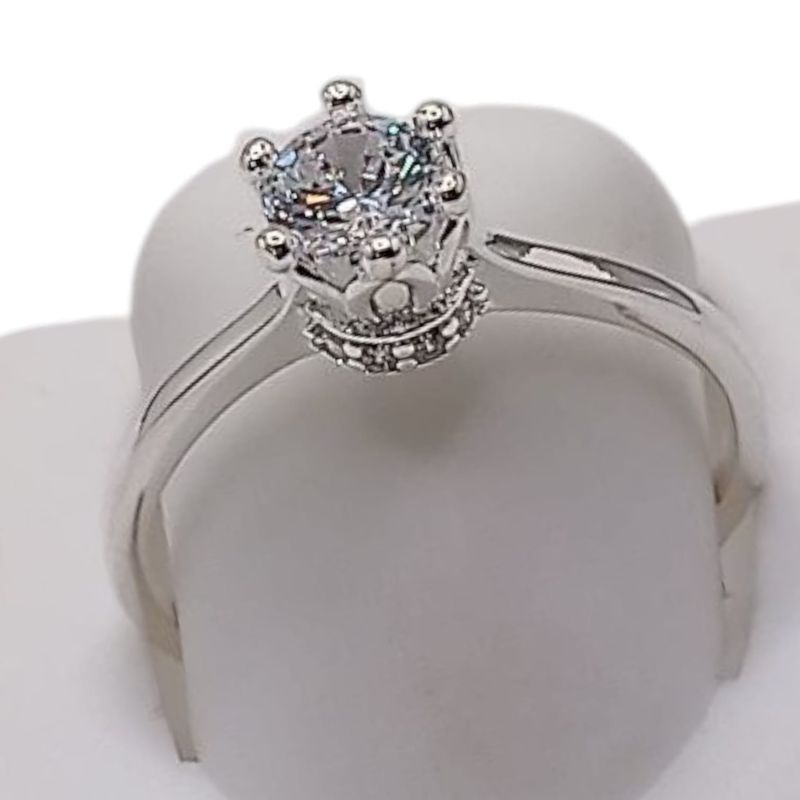 ANILLO SOLITARIO  CORONA CZ BCA  PLATA .925
