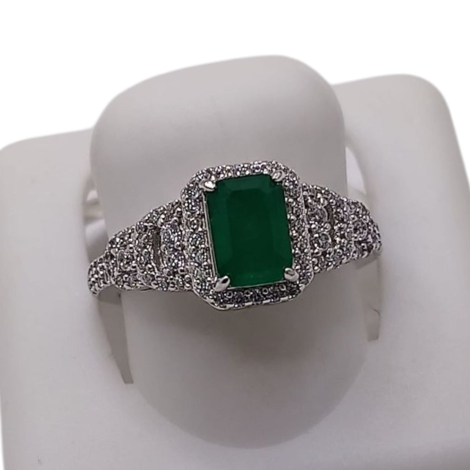 ANILLO MINI CZ Y CZ VERDE MEDIDA #6 PLATA .925