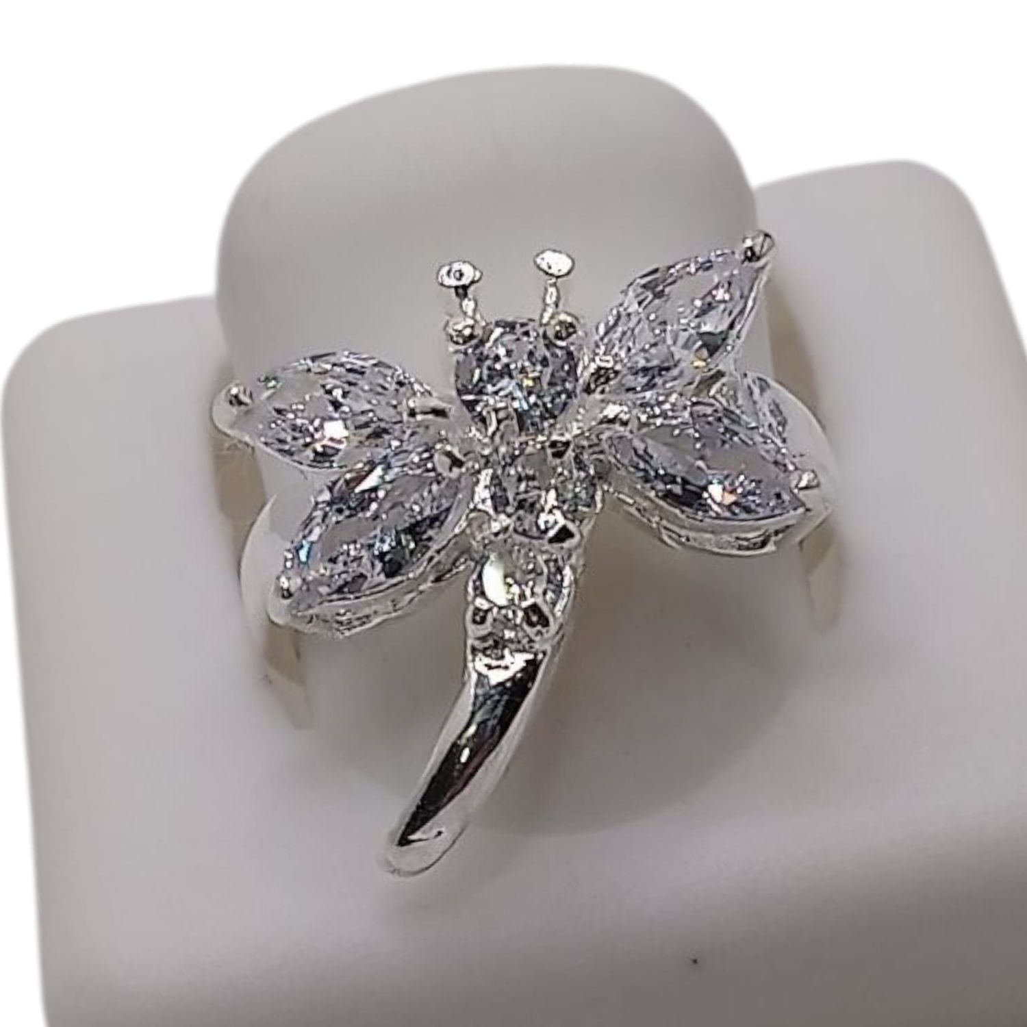 ANILLO LIBELULA CZ BLANCA # 6 PLATA .925