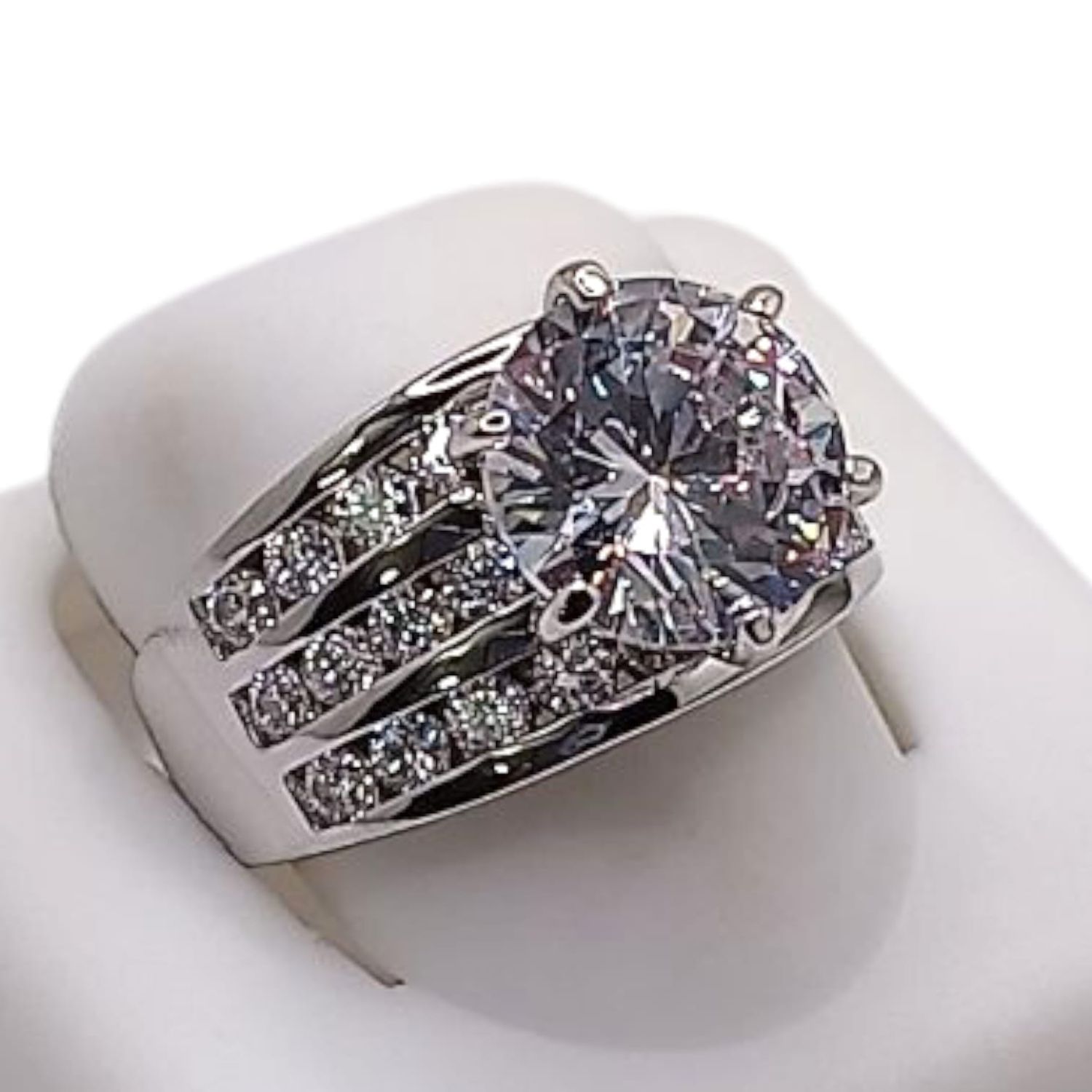 ANILLO SOLITARIO CON 3 FILAS DE CZ VARIAS MEDIDAS PLATA .925