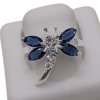 ANILLO LIBELULA CZ AZUL MARINO # 7.5 PLATA .925