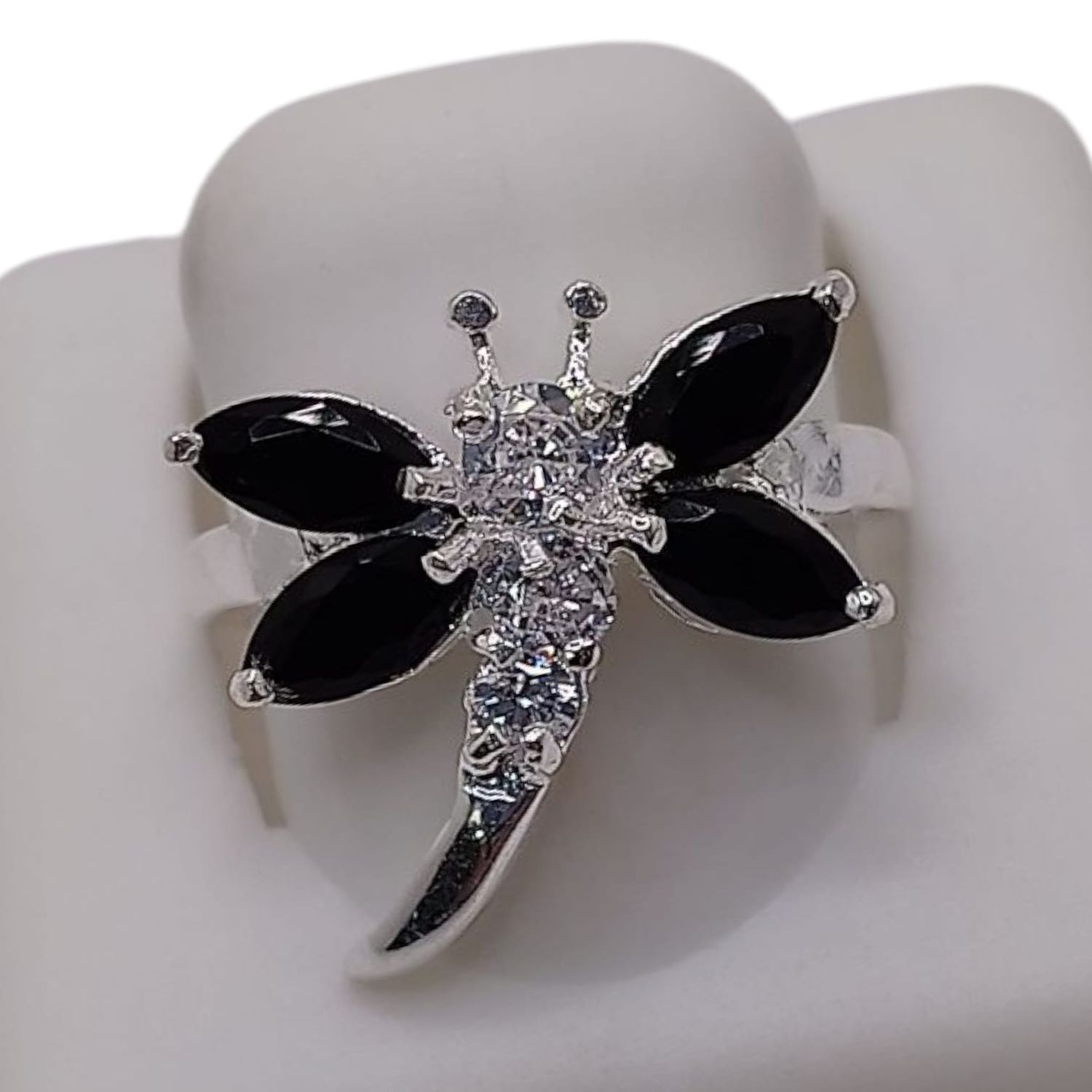 ANILLO LIBELULA CZ NEGRA # 7.5