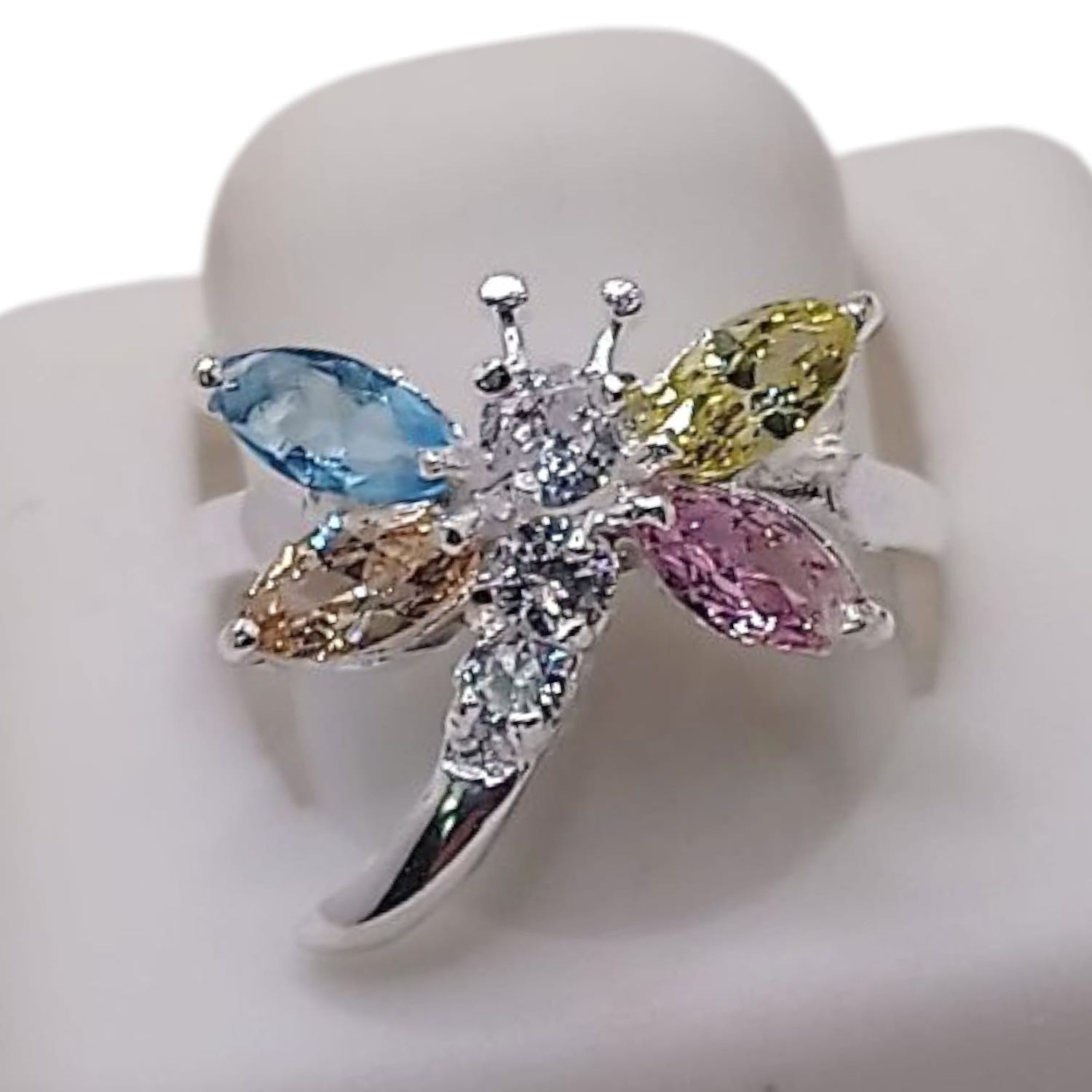 ANILLO LIBELULA CZ MULTICOLOR # 8 PLATA .925