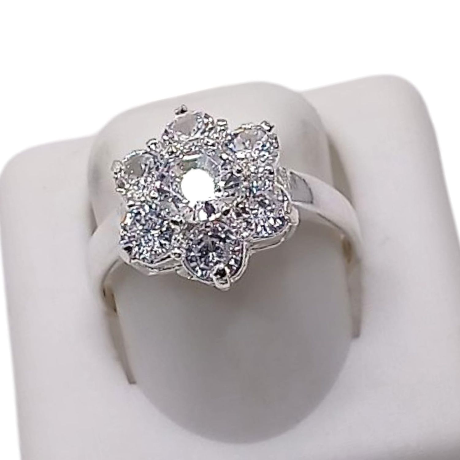 ANILLO ROSETA CZ BLANCA VARIAS MEDIDAS  PLATA .925