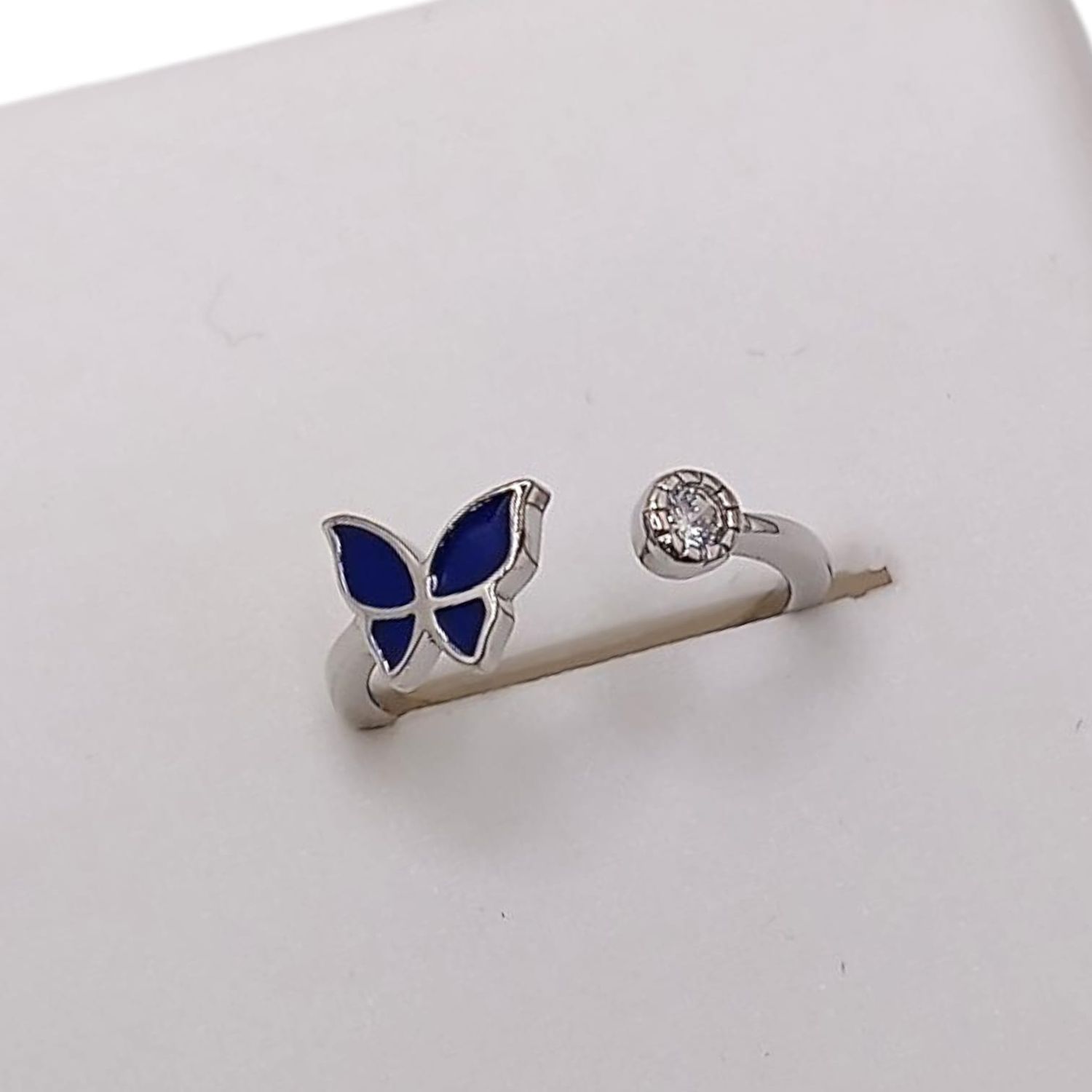 ANILLO MARIPOSA ESMALTADA AZUL AJUSTABLE PLATA .925