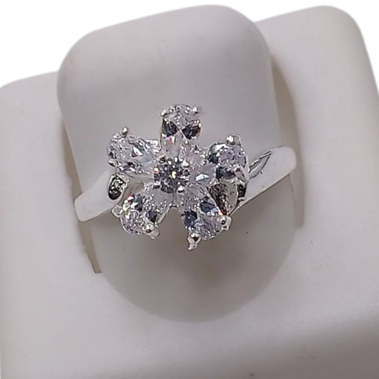 ANILLO FLOR CZ BLANCA VARIAS MEDIDAS PLATA .925