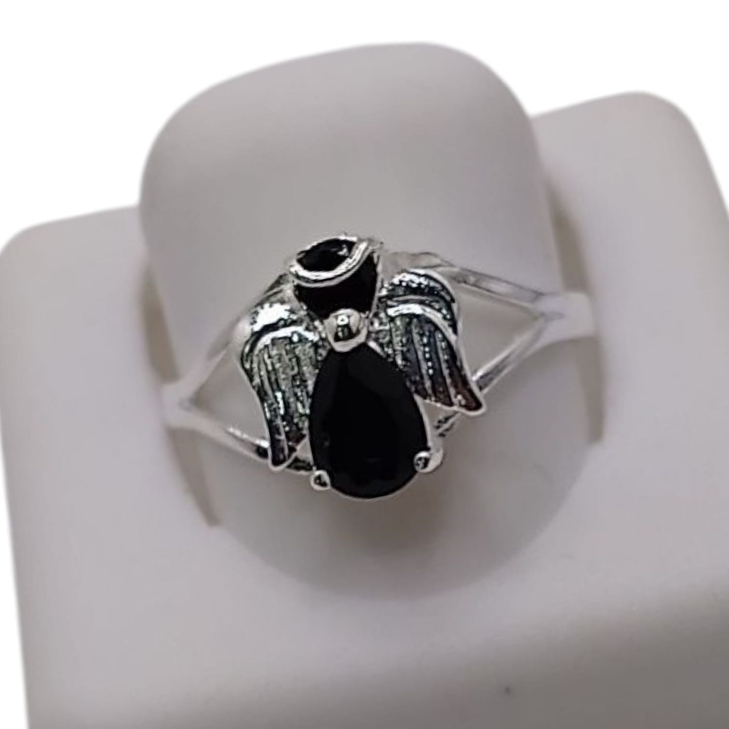ANILLO ANGEL CZ NEGRA #7 PLATA .925