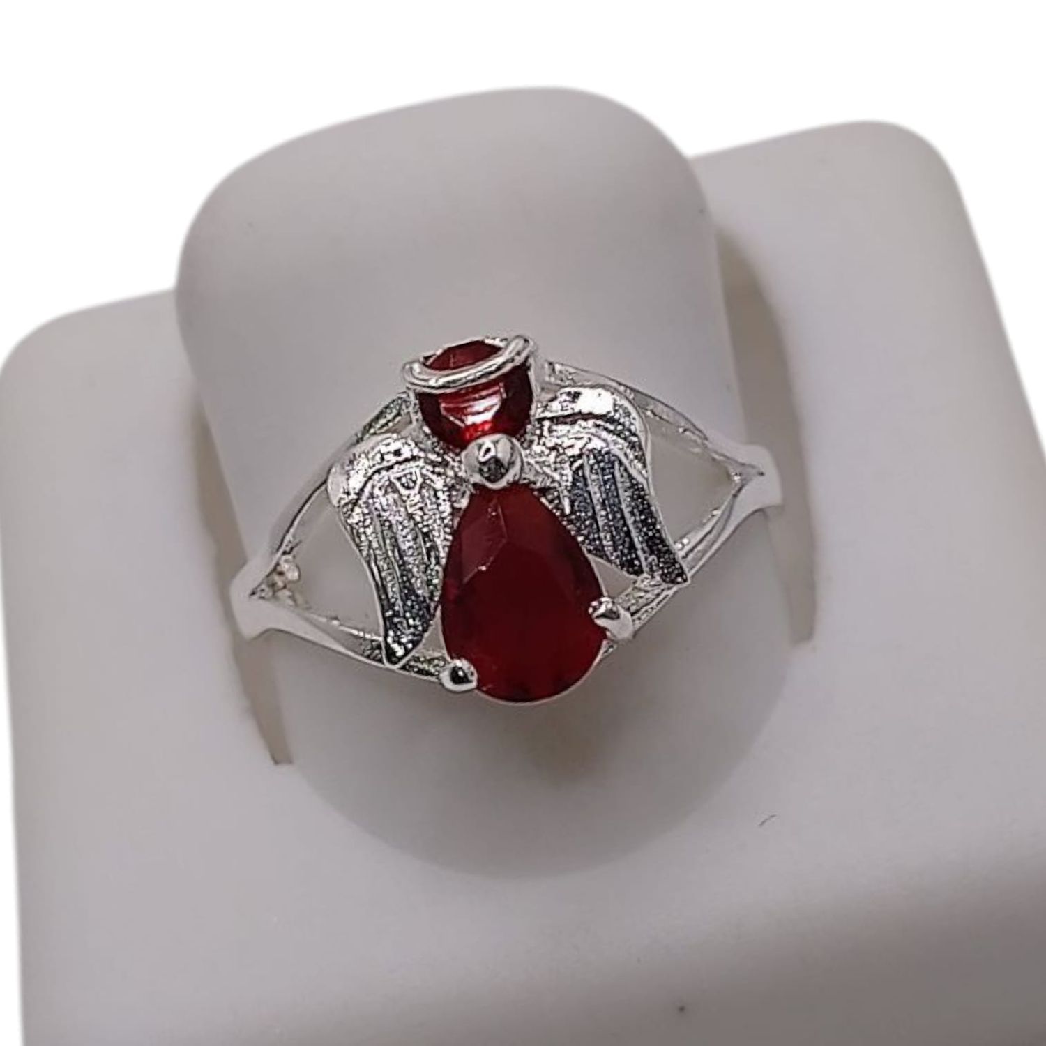 ANILLO DE ANGEL CON CZ ROJA # 6 PLATA .925